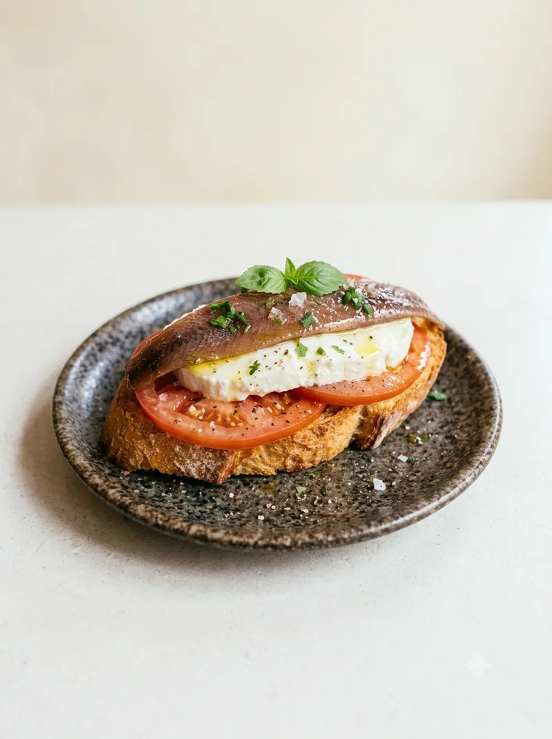Queso fresco a la plancha con anchoas — Peña La Oveja